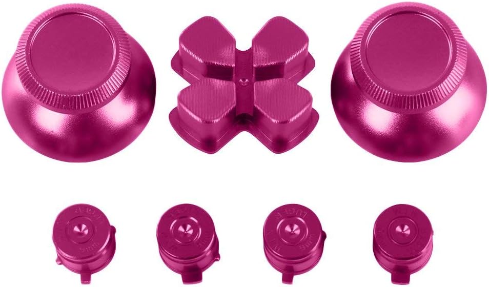 XFUNY. Metal Bullet Buttons ABXY Buttons + Thumbsticks Thumb Grip and Chrome D-pad for Sony PS4 DualShock 4 Controller Mod Kit (Rose Red，2 sets)