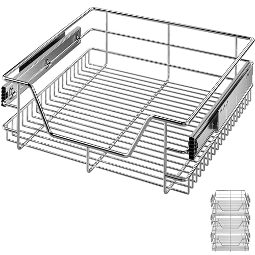 CASARIA® 3x Bandejas de Metal Telescópicas 50cm Cestas de Almacenamiento Extraíble Carga 20Kg Cocina Cromada
