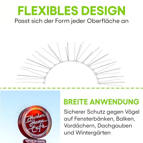 Taubenabwehr, taubenschreck für Balkon - Edelstahl Taubenspikes – Robuste Taubenabwehr - Gut geeignet gegen Vögel, Krähen und Spechte - Einfache Montage - Länge 3m Clips Zusammen