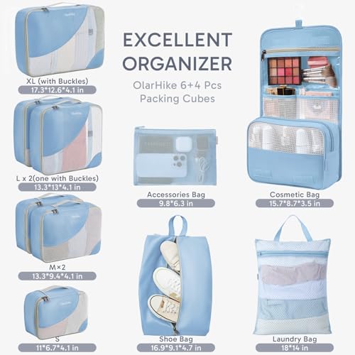 Image of OlarHike 10 Set Packing Cubes for Travel,Gifts for Women Mom,Anti-Tearing Suitcase Organizer,with Over 1000 pcs Mesh Holes,Vacation Essentials & Accessories for Cruise Ship
