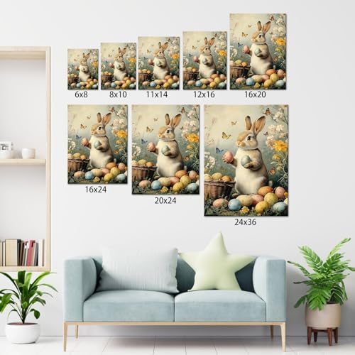 Easter Bunny Canvas Wall Art, Cute Rabbit and Easter Eggs Painting Prints, Vintage Farmhouse Spring Animal Picture, Modern Framed Easter Wall Decor for Bedroom, Living Room, Bathroom, Office 8×10In — view 6