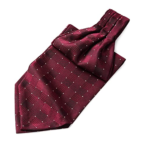 HISDERN Red Men's Self Cravat Tie Burgandy Polka Dot Jacquard Woven Ascot Wedding Party Prom Christmas
