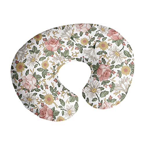 Image of Sweet Jojo Designs Vintage Floral Boho Nursing Pillow Cover Breastfeeding Pillowcase for Newborn Infant Bottle Breast Feeding Pillow NOT Included Blush Pink Yellow Green Bohemian Shabby Chic Farmhouse
