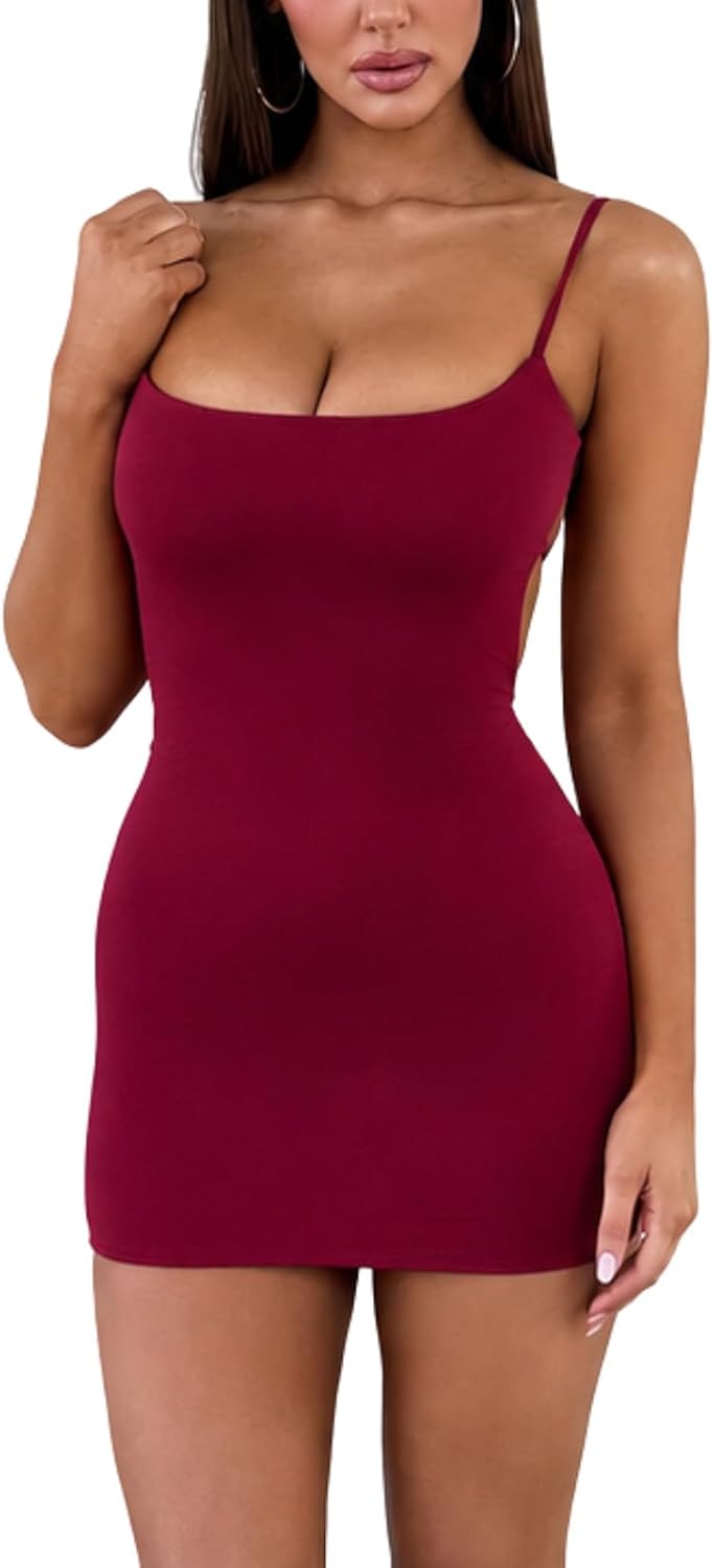 Sexy Backless Bodycon Mini Dress for Women, Double Layer Sleeveless Slim Fit Summer Party Dresses