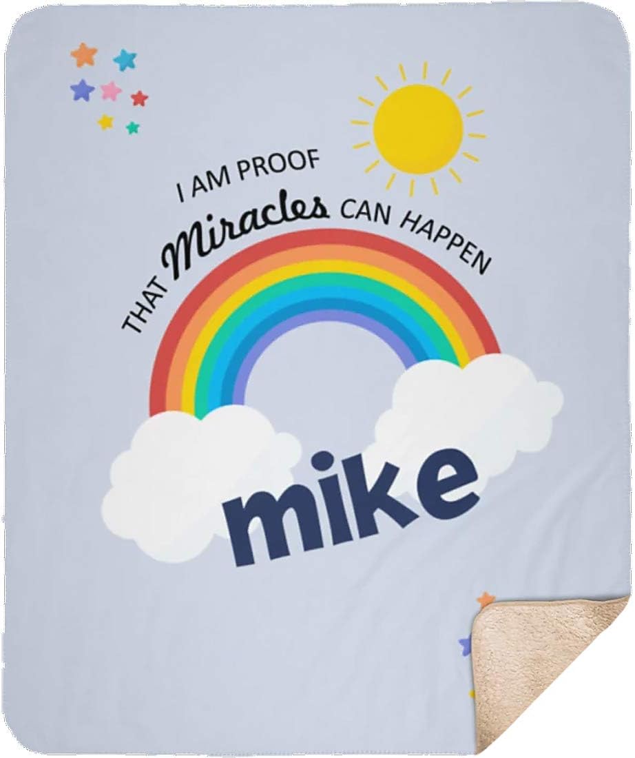 Personalizead Baby Name Blanket for Girls and Boys. Proof That Miracles Can Happen Customized Rainbow Blanket from Baby's Name Gift for Baby Newborn, Birthday, Christmas, Holidays. (Sherpa, 50"x60")