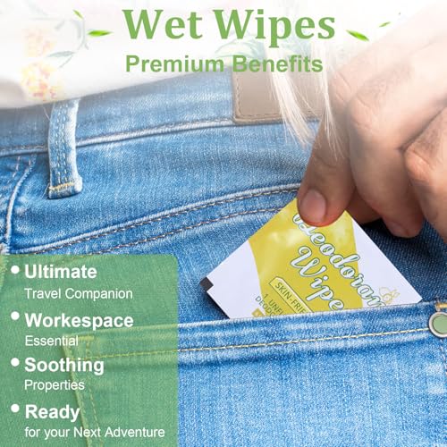 Image of 100Pcs Travel Deodorant Wipes, Travel Size Mini Deodorant Wipes Bulk for Homeless, Individually Wrapped Body Cleaning Supplies for Women Wet Armpit for Body Cleaning Lemon