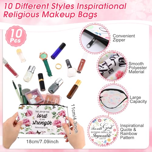 Talltalk 20 Pcs Christian Gift Bulk for Women Religious Cosmetic Bag Inspirational Scripture Keychain(Flower Style)3