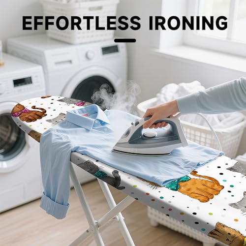 Image of Quick Install Ironing Board Cover 15 inch x 54 inch Ironing Board Cover with Nose Strap Pocket and Elastic Sides Anti-Slip and Heat-Resistant Stylish Home Ironing Board