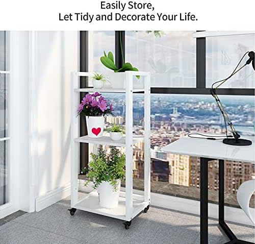 PUNCIA 3-Tier Movable Printer Stand with Storage Rolling Floor-Standing Deskside Shredder Computer Host Stand Adjustable Storage Shelf Rack on Wheels for Office Supplies Fax Scanner File Book