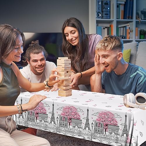 Image of Paris Party Decorations, 3Pcs Paris Themed Party Tablecloth Plastic Table Cloth for Birthday Wedding Baby Shower