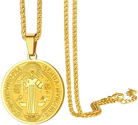 ChainsPro Saint Christopher Protect Us Pendant Necklace,22''+2'' Box Chain 4mm,Silver/Gold/Black Stainless Steel OVA/Medal/Octogon Travellers Protection Patron Saint Pendant for Men Women Boy