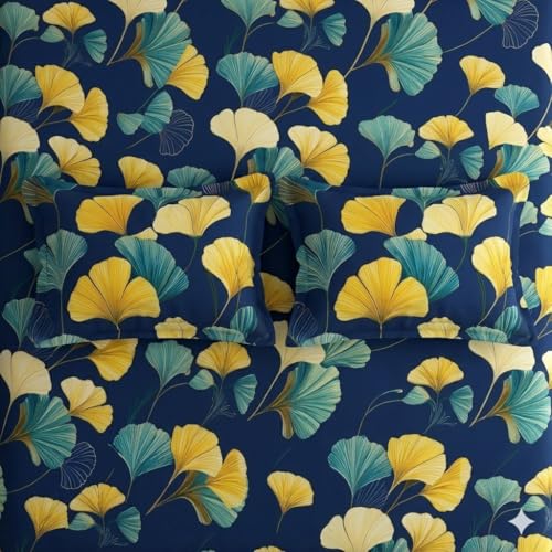 Image of Cotton Bolls Textiles Glace Cotton Flat Bedsheet 90x90 Inch with 2 Pillow Covers - Soft Breathable Glace Cotton, Printed Bedding Set for Double Bed