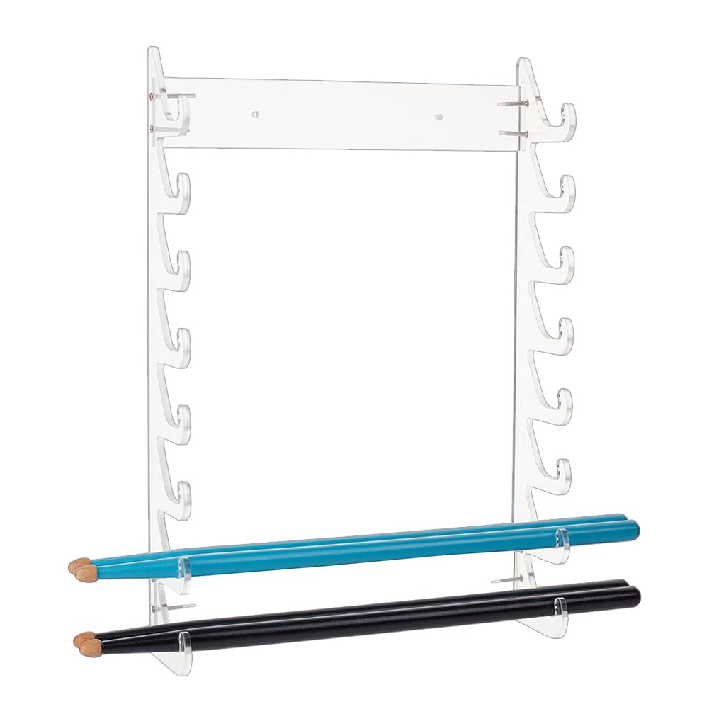 OLYCRAFT Soporte acrílico para 8 pares de baquetas, organizador de baquetas, soporte organizador de baquetas montado en la pared para juego de batería, varitas y sables de luz, 26,6 x 4,5 cm
