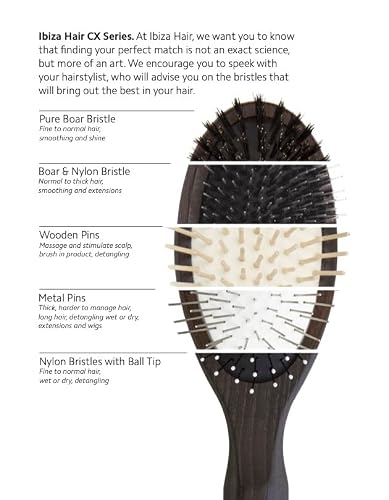 Ibiza Hair Professional Oval Brush With Rounded Metal Bristles (Cx8), For Long Hair, Extensions & Detangling Wet Or Dry Hair, Made With Carbonized Wood & Ergonomic Handle, Anti Static, All Hair Types #TOP3