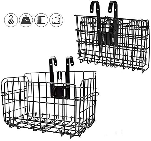 Plegable de la Cesta Posterior de la Bicicleta Malla de Alambre Plegable Desmontable Bolsa Delantera Colgante Trasero Cesta de Bolsa de Bicicleta Multifuncional Estante de Carga para Accesorios ,Negro