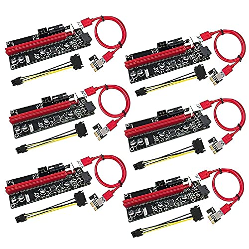 PCI-E Riser VER009S for Bitcoin Litecoin Mining with Led Graphics Extension USB 3.0 Extension Cable & 6pin/MOLEX/SATA Powered GPU Riser Ethereum Mining PCIE 1X to 16X Slot Extension Adapter 6PCS