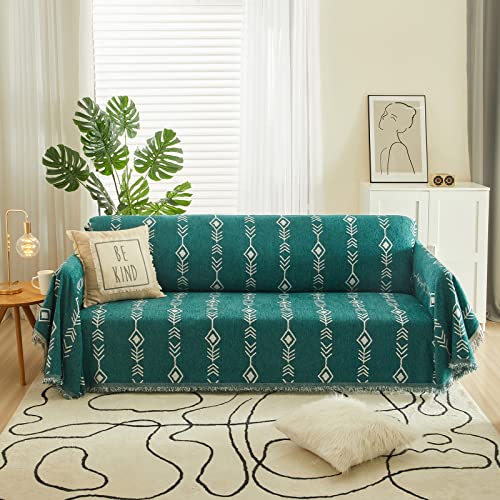 Dreamingo Green Herringbone Couch Cover For 3 Cushion Couch Sofa Reversible Chenille Sofa Covers For Pets Geometric Furniture Protector Sectional Couch Covers L Shaped Sofa Slipcover, 71"X134" #TOP1