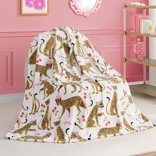 Juicy Couture Kids 50" x 70" Plush Throw Blanket, Cheetah Queens White Lightweight Warm Kids Blanket for Bed, Couch, & Travel