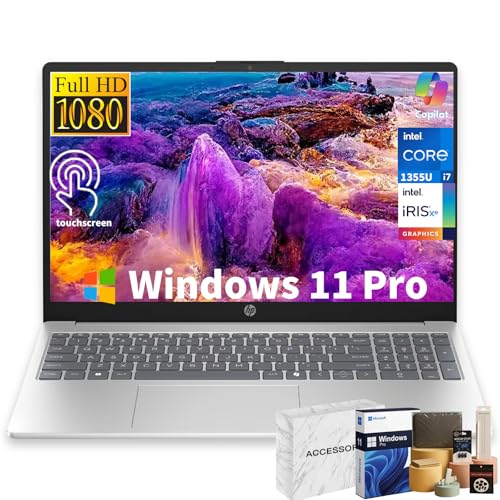 HP 15 Touchscreen Laptop Computer - 15.6' FHD IPS, Intel 10-Core i7 1355U CPU, 64GB RAM + 2TB SSD, Intel Iris Xe Graphics, Numeric Pad, WIFI6, Copilot AI PC, Win11 Pro, w/Accessoires