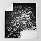 RFFLUX 3D Delphin Kuscheldecke 130x150 cm Microfaser Flanell Decke Delphin Wohndecke Sommer Leichte Weiche Winter Warme Blanket Tagesdecke Sofadecke Couchdecke（Stil 60-2）