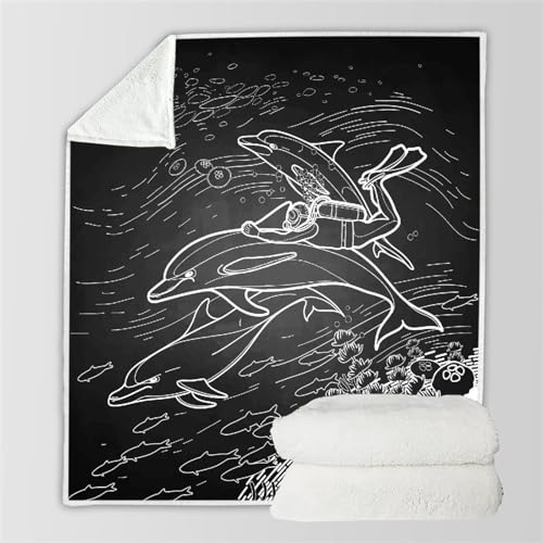 RFFLUX 3D Delphin Kuscheldecke 130x150 cm Microfaser Flanell Decke Delphin Wohndecke Sommer Leichte Weiche Winter Warme Blanket Tagesdecke Sofadecke Couchdecke（Stil 60-2）
