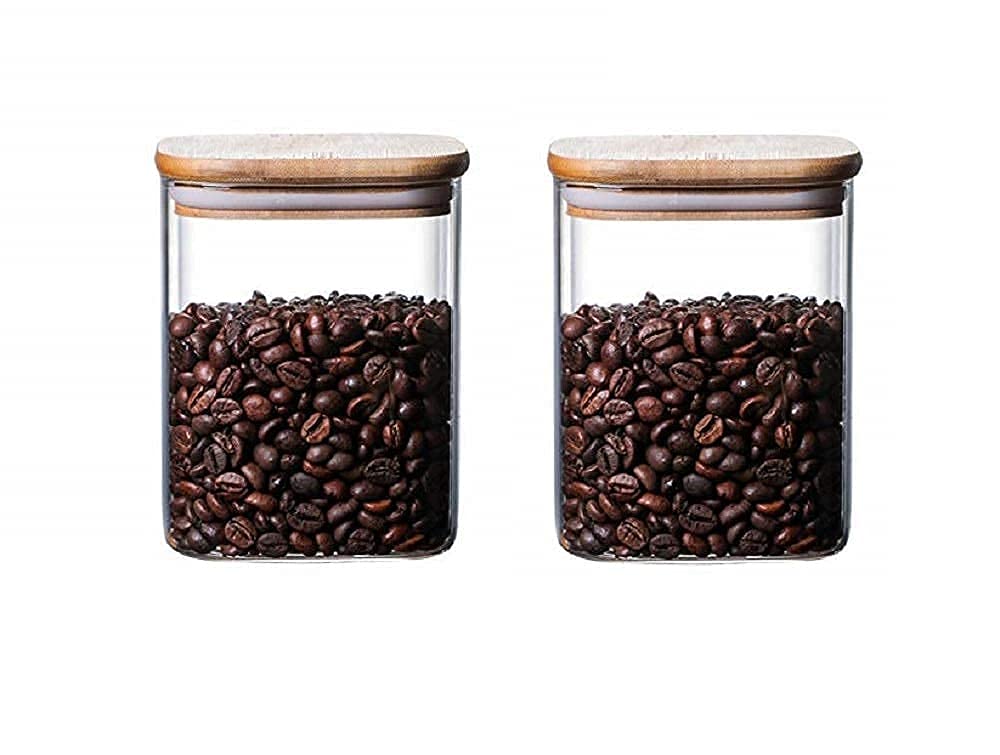 LVZGR 750 ml Square Wooden Lid, Glass Jar Food Storage Containers Set