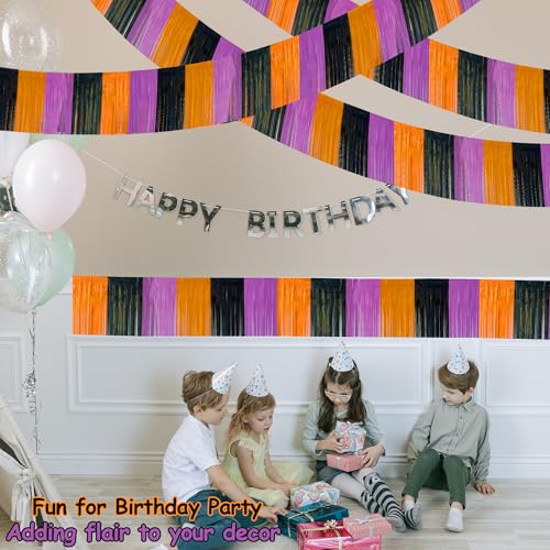 Image of 4 Packs 39 Feet Halloween Parade Floats for Trailer Car, Foil Fringe Garland Tinsel Streamers Banner Table Skirts for Halloween Dia De Los Muertos Homecoming BBirthday (Black Orange Purple)