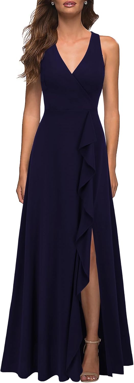 WOOSEA Women's Deep V Neck Sexy Split Evening Cocktail Party Maxi A-Line Long Formal Dress