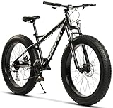 Fatbike 26 Zoll für Erwachsene, 4,0 Zoll Fettreifen, 2x8-Gang Kettenschaltung, mechanische Scheibenbremsen, Offroad MTB für Sand & Schnee, Hardtail mit Aluminiumrahmen, 120 kg Traglast, Schwarz-Weiß