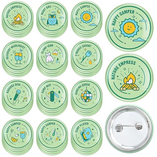 Daifunli 48 Pcs Camping Bachelor Party Merit Badges, Camp Themed Pins with Titles for Bachelorette Party Favors, Last Trail Before The Veil Gifts, Camping Bridal Showers Bride & Team Bride Accessories