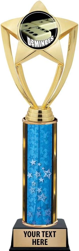 Crown Awards Dominoes Trophies, 11" Gold Star Dominoes Trophy with Engraving Included Prime