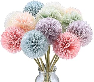 12 Pcs Artificial Hydrangea Flowers Bouquets, Decorative Faux Ball Flowers, Silk Fake Chrysanthemum Flowers Plants for Indoor, Outdoor, Garden, Floral Arrangement, Home Decoration - 6 Colors