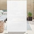 PROLEE Metal Privacy Screen Outdoor 72" x 44",Decorative Fence Screen for Patio Screen Freestanding,Outdoor Privacy Panels with Stable Heavy Base for Deck, Porch and Balcony(White)