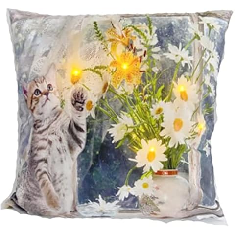 alottagifts Kittens Cat Playing Flowers Lights Up Square Unique Printed Lovely Cat Pattern Throw Pillow Case Cushion Cover 18 X 18 Inches Cover