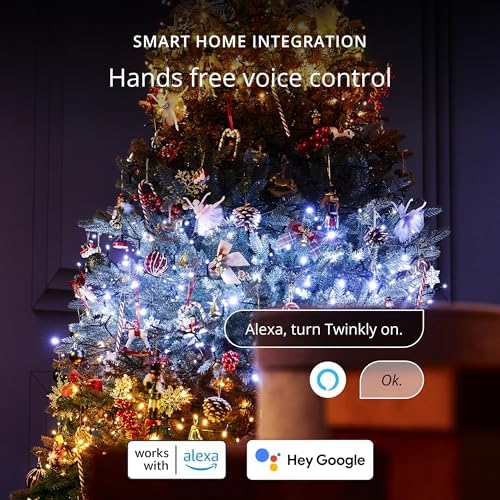 Twinkly Strings 250 White LED, LED Light String for Outdoor and Indoor, White Christmas Lights from Warm to Cool, Mappable LEDs, Compatible with Alexa, Google Home, IP44, App Control, Black Wire, 65ft