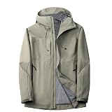 MJORI Men's Hooded Waterproof Jacket Outdoor Lightweight Softshell Jacket(Khaki Green,XL)
