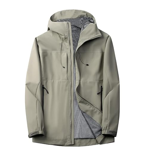 Mjori Men's Hooded Waterproof Jacket Outdoor Lightweight Softshell Jacket(Khaki Green,Xl) #TOP13