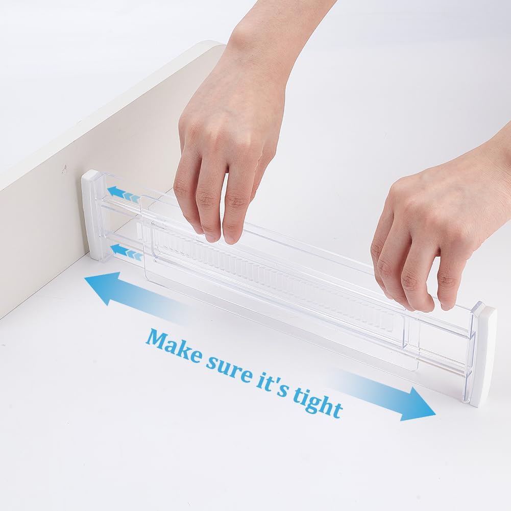 UNICRAFTALE 8-Pack Expandable Drawer Dividers 12-20 Inch Clear Plastic Adjustable Drawer Organizer Separator for Kitchen Utensils Closet Dresser Nursery Storage