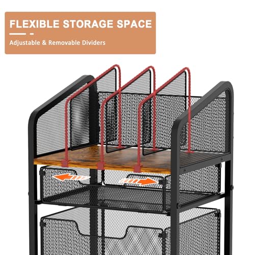 Tiaoheka Rolling File Cabinet with Adjustable Dividers, Mobile Filing Cabinet with 2 Storage Drawers on Lockable Wheels, Hanging File Organizer Beside Under Desk for Office, Home(Patent Pending)