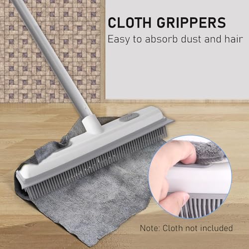 Wiseten 2 in 1 Gummibesen mit Abzieher zum Entfernen von Tiere Katzen Hunde Haare, Bodenbürste für Teppich 136cm Verstellbarer Griff zum Abstauben des Bodens