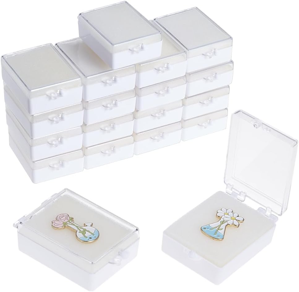 30PCS Plastic Brooch Storage Boxes, 2.6x1.7x0.8inch Small Jewelry Brooch Storage Holder with White Protective Foam for Displaying Necklaces, Medals, Bangles