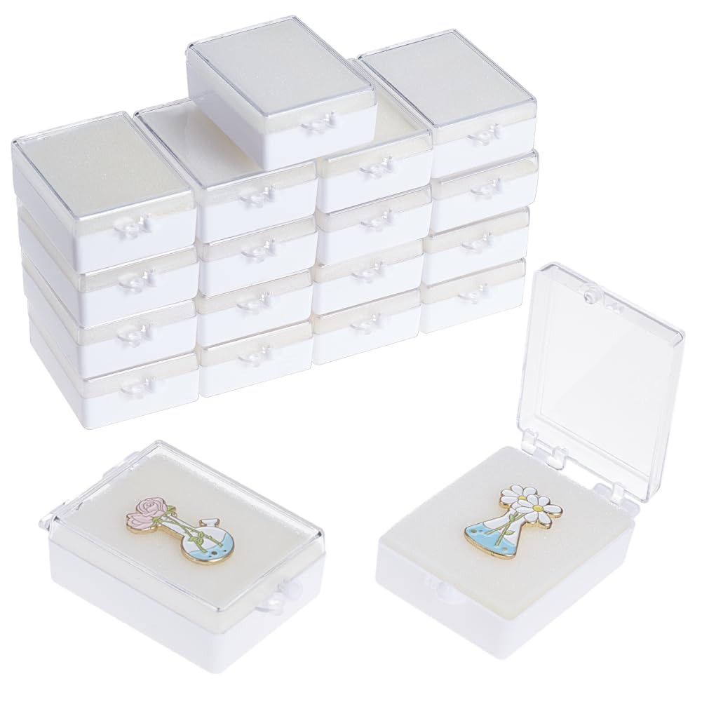 30PCS Plastic Brooch Storage Boxes, 2.6x1.7x0.8inch Small Jewelry Brooch Storage Holder with White Protective Foam for Displaying Necklaces, Medals, Bangles