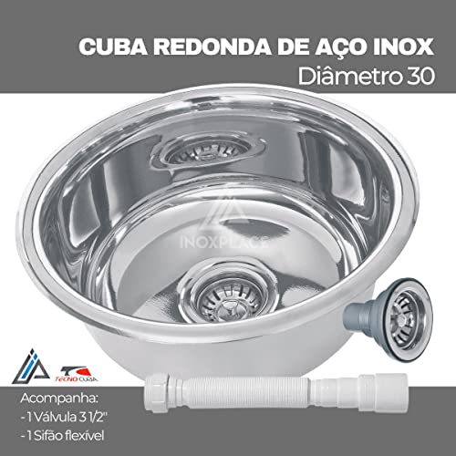 Cuba Inox Tecnocuba Redonda 30x15 cm aço inox 430 Acabamento Polido