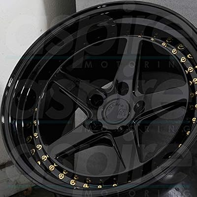 Aodhan DS-05 Custom Wheel - 18x9.5, 35 Offset, 5x100 Bolt Pattern, 73.1mm Hub - Gloss Black with Gold Rivets Rim