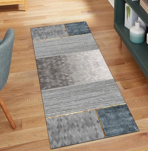 Pasillo de cocina limpio con esta alfombra gris antimanchas lavable de 3 metros 2