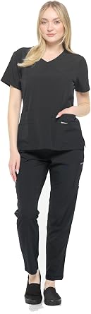 Dagacci Medical Uniform Womens Fitted Y Neck Natural Scrub Set