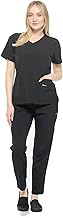 Dagacci Medical Uniform Women's 4-Way Stretch Fitted Y Neck Natural Scrub Set
