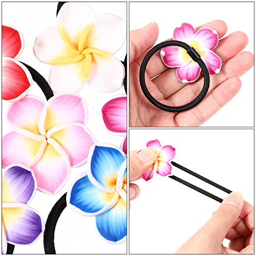 minkissy 12pcs Plumeria Hair Rope 4cm Hawaiian Elastic Hair Rope Ties Flowers Ponytails Bands Flower Beach HairRing for Women Girls Party (6 Colors) - Image 3
