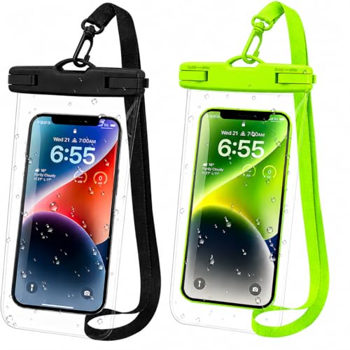 Image of Waterproof Phone Pouch, IPX8 Universal Waterproof Phone Case Dry Bag with Lanyard for iPhone 14 13 12 11 Pro Max XR X XS SE 8 Plus Samsung S23 S22 Ultra S21 S10 S9 up to 7 inch (Black and Green)
