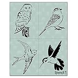 Birds Detailed Stencil 4-Pack- 4 Birds Stencils, Lightweight Reusable Mylar Template Stencil Great...